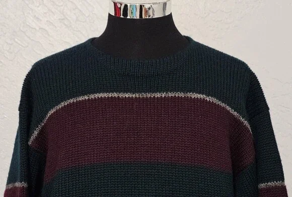 Vintage Polo Ralph Lauren Sweater Wool Handknit Colorblock Crewneck Large 90s
